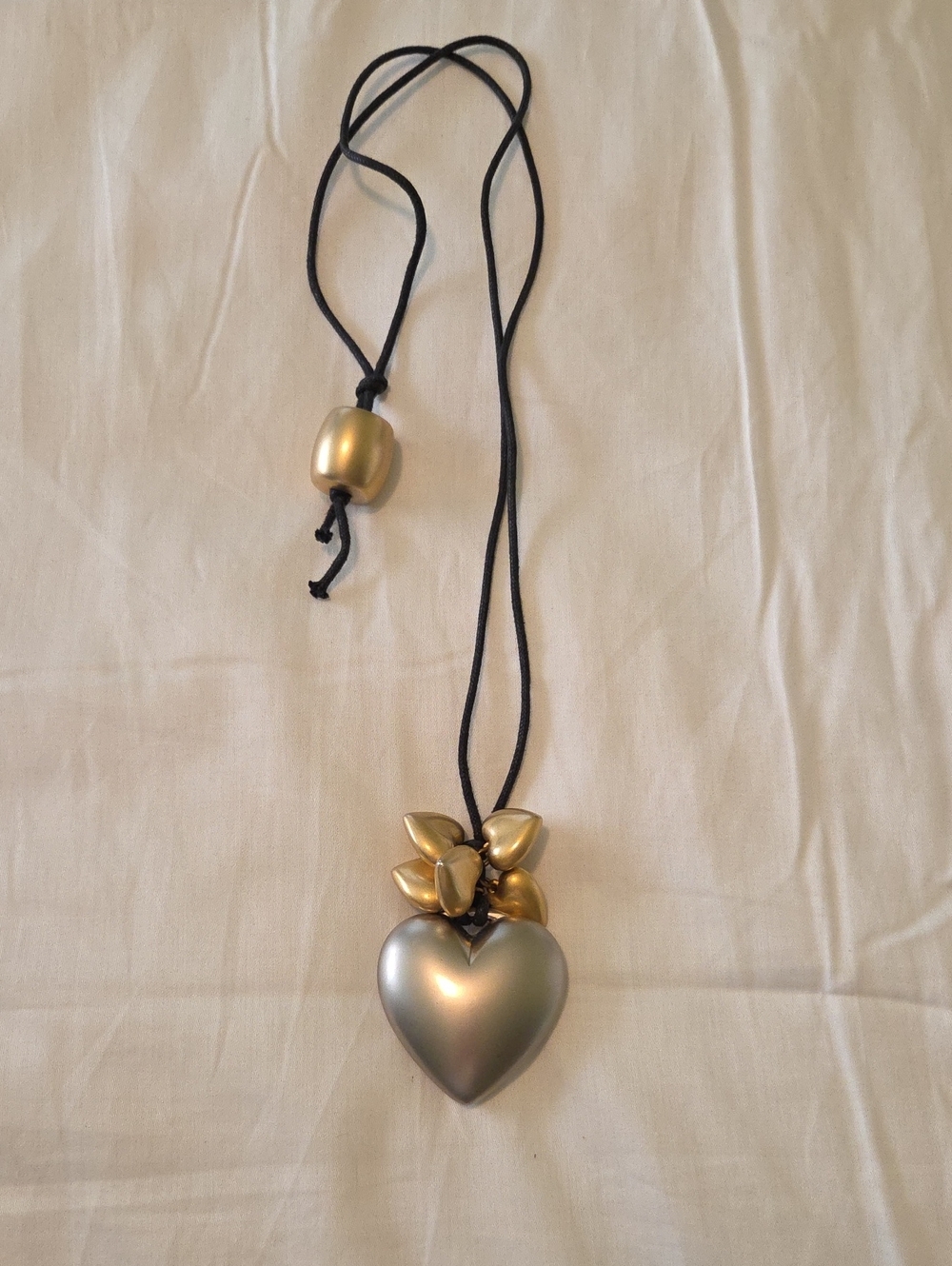 Gold Heart Pendant Necklace on Black Cord